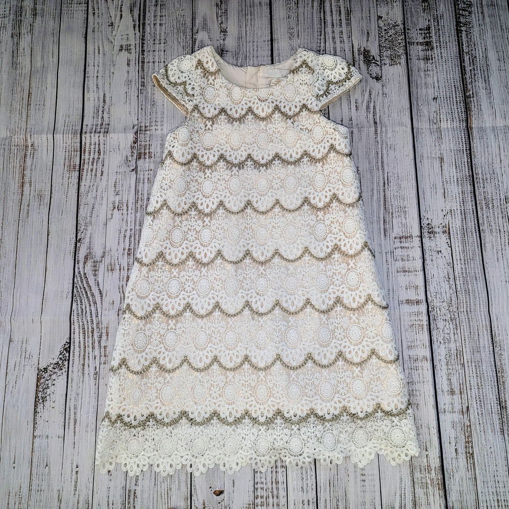 Camilla Kids Dress in Cream and Gold Lace